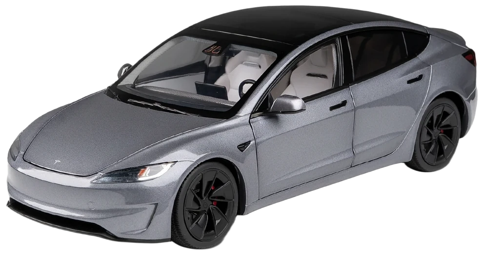 Sølvgrå Tesla med sort tag